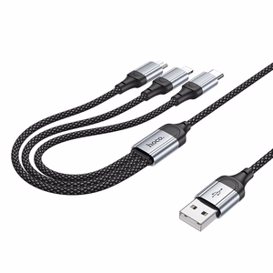 USB kabelis Hoco (X102) 3in1 lightning+microUSB+USB-C juodas 1m