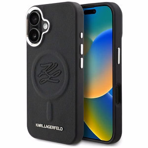 Karl Lagerfeld inicialų ir metalinis logotipas MagSafe dėklas iPhone 16 - juodas