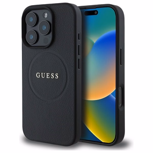 Guess grūdėtas auksinio žiedo magnetinis dėklas telefonui iPhone 16 Pro Max - juoda