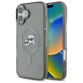 Karl Lagerfeld IML Metal Karl&Choupette Head magnetinis dėklas telefonui iPhone 16 Plus - juodas