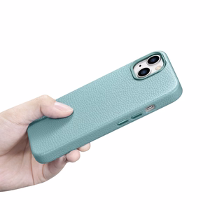 iCarer Litchi Premium odinis dėklas iPhone 14 Plus Magnetinis odinis dėklas su MagSafe Žalias (WMI14220711-GN)