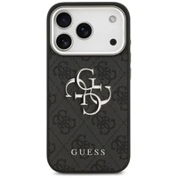 GUESS dėklas telefonui IPHONE 17 Pro GUHCP17LP4G4SMCK (4G PU odos dėklas su dideliu 4G ir klasikiniu logotipu bei sidabriniu metaliniu kameros rėmeliu) juodas