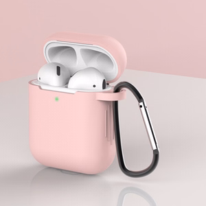 Dėklas AirPods 2 / AirPods 1 silikoninis minkštas ausinių dėklas + Raktų pakabukas karabino pakabukas rožinė (Dėklas D)