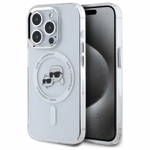 Karl Lagerfeld IML Metalinė Karl&Choupette galva MagSafe dėklas iPhone 15 Pro Max - baltas