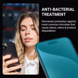 Crong Anti-Bacterial 3D Armor Glass antimikrobinis 9H viso paviršiaus klijuojamas grūdintas ekrano stiklas, skirtas iPhone 15 Pro, su montavimo rėmeliu