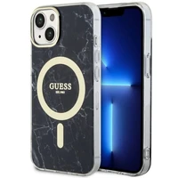 Guess GUHMP14SPCUMAK iPhone 14 6.1" juodas/juodas kietas dėklas Marble Magnetinis