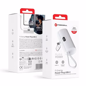 Powerbank Forcell F-Energy Power Plug F5K3 PD 20W 5000 mAh with built-in USB C connector white