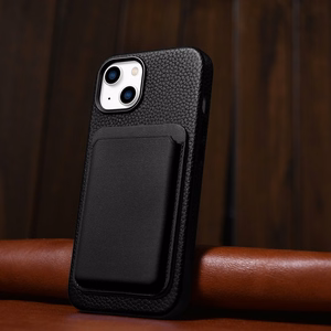 Чехол iCarer Litchi Premium Leather для iPhone 14 Plus магнитный кожаный с MagSafe чёрный