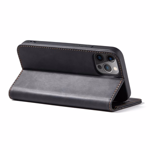 Magnetinis Fancy dėklas telefonui iPhone 12 Pro Max su kišene, kortelių laikiklis, juodas