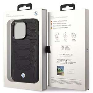 Dėklas telefonui BMW BMHMP14L22RPSK iPhone 14 Pro 6.1" juodas/juodas odos sėdynių raštas MagSafe