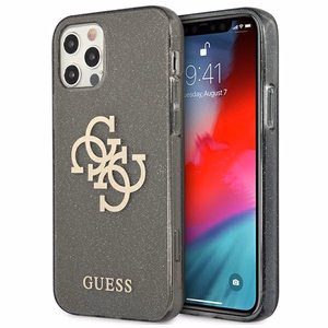 Guess GUHCP12LPCUGL4GBK iPhone 12 Pro Max 6.7" juodas/juodas kietas dėklas Blizgesys 4G Didelis Logotipas