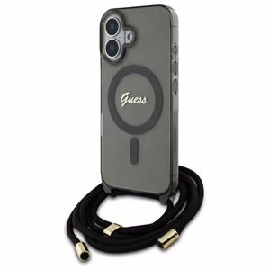Guess Crossbody Cord Script Magnetinis dėklas iPhone 16 - juodas