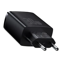 Įkroviklis Baseus Compact Quick Charger, 2xUSB, USB-C, PD, 3A, 30W (juodas)