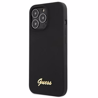 Guess GUHMP13LLSLMGBK dėklas telefonui iPhone 13 Pro / 13 6.1" juodas kietas silikoninis su auksiniu logotipu MagSafe