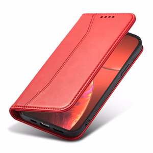 Magnet Fancy Case dėklas iPhone 14 Pro su flip dangčiu, pinigine ir stovu - raudonos spalvos