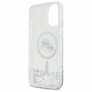 Karl Lagerfeld Liquid Glitter Karl&Choupette Head Magnetinis dėklas telefonui iPhone 16 - skaidrus