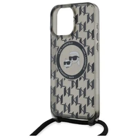 Karl Lagerfeld IML Crossbody Monograma Karl & Choupette Head Magnetinis Dėklas iPhone 16 Pro Max - Juodas