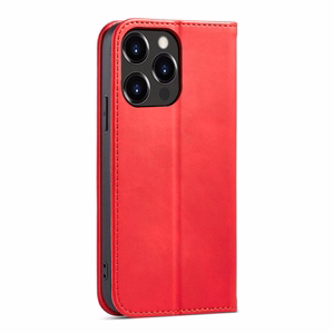 Magnet Fancy Case dėklas iPhone 14 Pro su flip dangčiu, pinigine ir stovu - raudonos spalvos