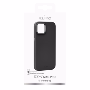 Puro Icon Mag Pro magnetinis silikoninis dėklas telefonui iPhone 15 - juodas