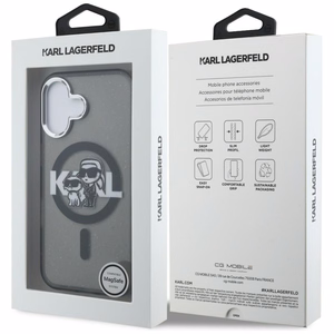 Karl Lagerfeld IML Glitter Karl & Choupette Sketch Logo MagSafe dėklas iPhone 16 - juodas