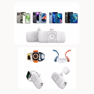 Wozinsky WF16-YLS 5000mAh 15W Lightning mini išorinė baterija su įmontuotu USB-C kabeliu ir Apple Watch įkrovikliu - balta