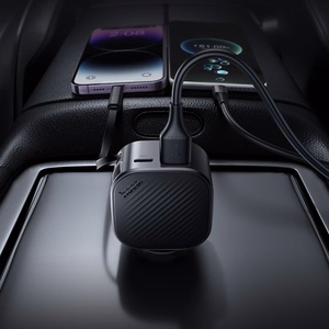 Automobilinis įkroviklis Hoco Z68, USB-A + USB-C, PD QC3.0, 45 W, su ištraukiamu USB-C kabeliu, juodas