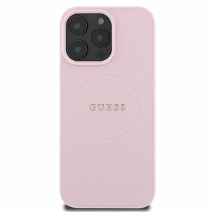 Guess Grūdėtas žiedas Magnetinis dėklas telefonui iPhone 16 Pro - rožinis