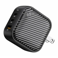 INVZI GanHub 2x USB-C + USB wall įkroviklis, 65W, EU/UK/AU/US (juodas)