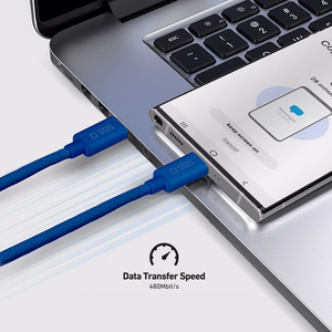 SBS TECABLETISSUETCCB USB-C - USB-C 1,5 m 60W pintas kabelis - mėlynas