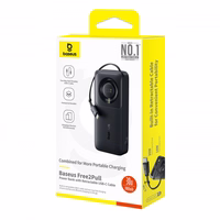 Išorinė baterija Baseus "Free2Pull" juoda 10000mAh 30W (PD) + integruotas "Type-C" laidas