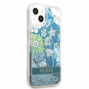 Guess GUHCP13MLFLSN iPhone 13 6.1" žalias/žalias kietasis dėklas su gėlių skysčio blizgučiais
