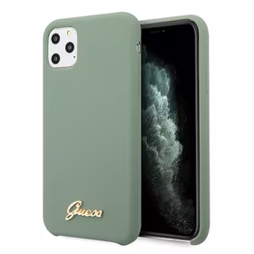 Guess GUHCN65LSLMGKA iPhone 11 Pro Max chaki kietas dėklas Silicone Vintage Gold Logo