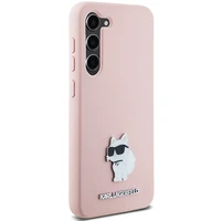 Karl Lagerfeld silikoninis Choupette metalinis smeigtukas dėklas telefonui Samsung Galaxy S23+ - rožinis