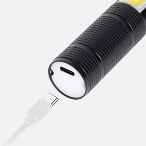 Rebel multifunction rechargeable flashlight with zoom, knife and glass hammer