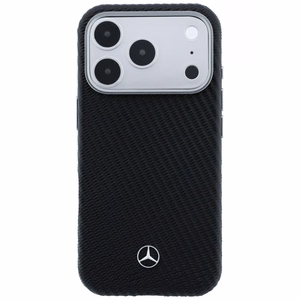 Mercedes Leather Semi Wrap Wood Effect MagSafe Case for iPhone 17 Pro - Black