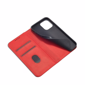 Magnet Fancy Case dėklas telefonui iPhone 14 Plus su flip dangčiu, pinigine ir stovu - raudonos spalvos