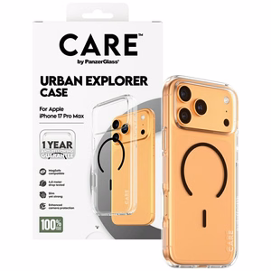 CARE by PanzerGlass Flagship Urban Explorer dėklas su juodu MagSafe iPhone 17 Pro Max - permatomas