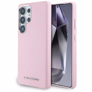 Karl Lagerfeld Saffiano Pilnai apgaubtas Pailgintas metalinis logotipas Magnetinis dėklas Samsung Galaxy S25 Ultra - rožinė