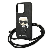 Karl Lagerfeld odinis monogramos lopas ir virvelė Iconik dėklas iPhone 13 Pro / 13 - juoda