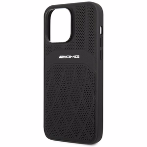 AMG AMHMP14XOSDBK iPhone 14 Pro Max 6.7" juodas/juodas kietas odinis dėklas su išlenktomis linijomis MagSafe