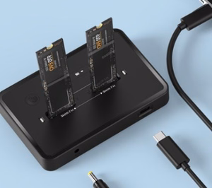 Gembird DD2-U3M2 stalinio kompiuterio dvigubas SSD doko stotis USB Type-C M.2 NVME (ir SATA), juodas