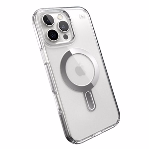 Speck Presidio Perfect-Clear dėklas su MagSafe ir ClickLock, skirtas iPhone 16 Pro Max, „Clear/Chrome“