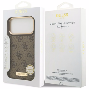 Guess 4G Logo Plate Magnetinis dėklas iPhone 17 Pro Max - rudas