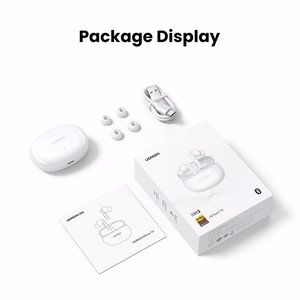 Ugreen HiTune T6 belaidės ausinės su ANC funkcija + USB-A - USB-C laidas baltos