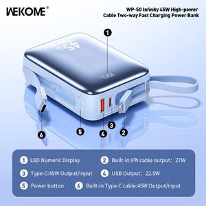 Išorinė baterija WK Design „WP-50“ balta 20000mAh (45W)
