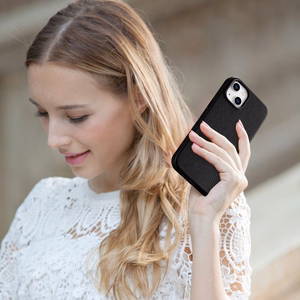 Чехол iCarer Litchi Premium Leather для iPhone 14 Plus магнитный кожаный с MagSafe чёрный
