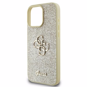 Guess Fiksuotas Blizgus Didelis 4G dėklas telefonui iPhone 16 Pro - auksinis