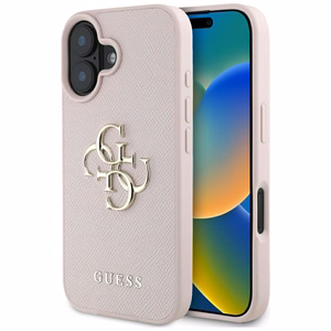 Guess grūdėtas didelio 4G logotipo klasikinis dėklas telefonui iPhone 16 - rožinė