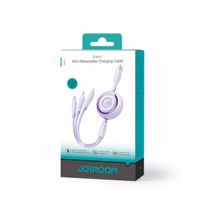Joyroom Colorful Series S-A40 ištraukiamas 3-in-1 kabelis USB-A - USB-C / Lightning / Micro USB 1m - violetinis