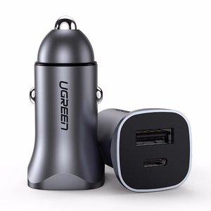 Ugreen CD130 USB-A / USB-C 30W автомобильное зарядное устройство - серое